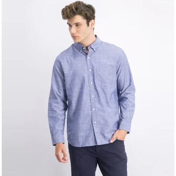 Hawker Rye Frankie Blue Chambray Button Front Shirt Regular Fit XL 100% Cotton - Picture 1 of 10